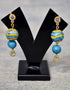 Blue Pottery 2 Bead Earring Turquoise & Yellow